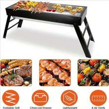 Barbecue portable et pliable avec hauteur réglable et étagère latérale intégrée - barbecue extérieur en métal robuste pour la cour, le camping, les pique-niques - design de rangement compact, housse de barbecue pour l'extérieur, finition en peinture aérosol durable