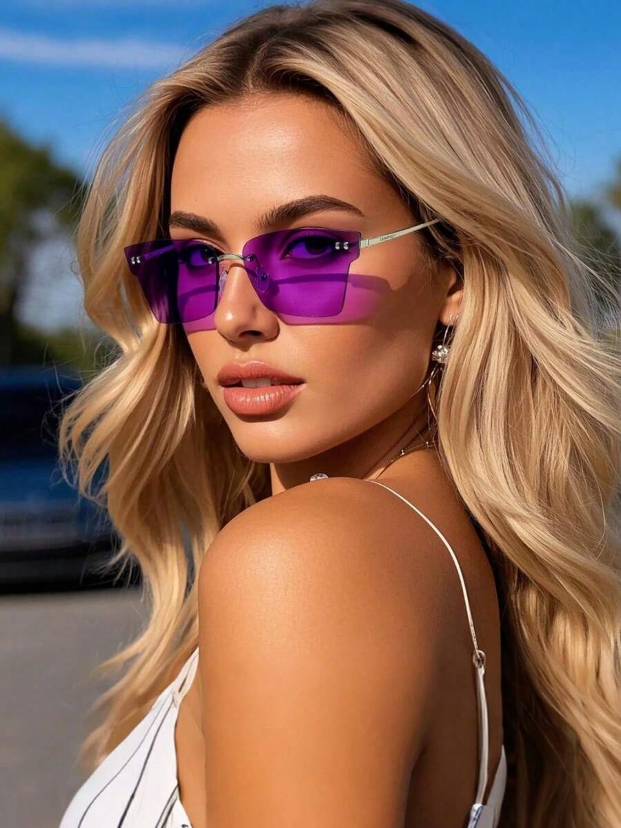 1pc Women's Asymmetric Rimless Glasses Y2K Style Butterfly With Rhinestones, Cat Eye Frame Fashion Beach Decor Eyewear