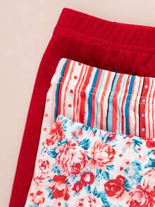 3pcs/Set Baby Girls Floral Striped Allover Print Sleeveless Top + Floral Striped Allover Print Shorts Set - Burgundy - View 10