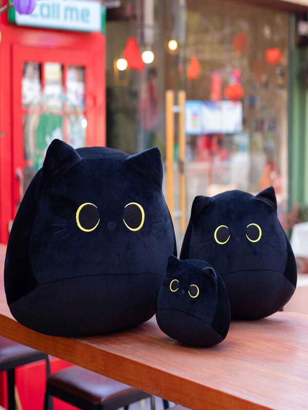 1pc Cute Adorable Cat Throw Pillow, Black Cat Plush Cushion Stuffed Animal Kitten Doll, Home Decor Pillow Gift For Friends