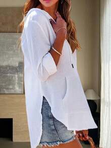 Women's Beach Cover Up Hoodies Sweatshirt Long Sleeve V Neck Pocketed Hooded Shirt Top