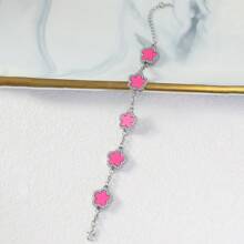 1pc Light Luxury Single-Sided Zirconia Inlaid Stainless Five Leaf Grass Bracelet, For Daily Wear, Dating, Vacation And Other Occasions. Made Of Hypoallergenic Titanium Steel And Popular Jewelry, It Is The Perfect Gift For Girlfriends ﻿