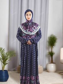 1pc Women Veil Loose And Comfortable Printed Headscarf Prayer Dress Women Hijab, Suitable For Daily Festivals