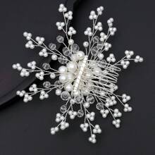 Peigne à cheveux de mariée avec perles, accessoires de mariée style coréen, accessoire capillaire floral blanc