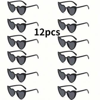 12 件装多色框架装饰眼镜，男女通用心形设计，方便醒目，黑色、红色、白色，非常适合婚礼、派对、毕业典礼、节日配饰