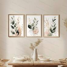 3幅现代植物帆布墙画海报，可选配画框，适用于客厅、卧室、办公室、走廊、厨房等空间——现代家居装饰礼品，无需用电，墙面装饰，带框壁画 - 彩色 - 查看 5