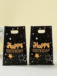 10/25/50Pcs Black Gold Star Gift Bags,Happy Birthday Tote Bags,Hand-Held Bags,Handbag,Gift Wrapping Bags,Birthday Party Decor,Birthday Decoration,Party Favor Bags,Gift Bags For Guest