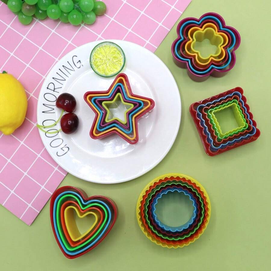 5Pcs Geometric Shape DIY Plastic Baking Cutter, Fruit Cookie Fondant Cake Decorating Mold - Multicolor - View 1
