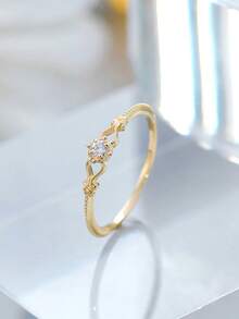 1 pieza Elegante anillo de mujer de plata de ley 925 enchapado en oro con flor de filigrana de moissanita