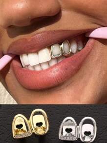 THATBOY 1 pieza Joyería para dientes de mujer estilo Hip Hop, base de cobre con micro-incrustaciones de circonita, decoración de dientes huecos de color dorado para festival de música, fiesta de Halloween y regalo de estilo punk