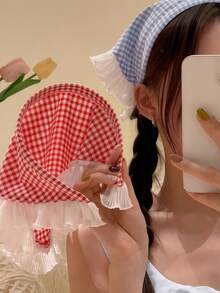 1件多巴胺配色拼接髮箍，法式甜美蕾絲邊頭巾，可愛百搭圍巾式頭巾髮飾 - 彩色 - 查看 2