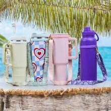 1 pieza Cuerda para botella de agua con asa para taza IceFlow, diseño de flores, elegante y bonito, correa ajustable para botella de agua, soporte para taza, accesorios para taza, compatible con