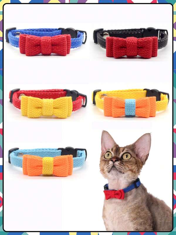Collar de mascota con lazo de dibujos animados, hebilla ajustable anti-asfixia, collar para gatos, suave y cómodo, fácil de limpiar, elegante y adecuado para gatos y perros de todos los tamaños