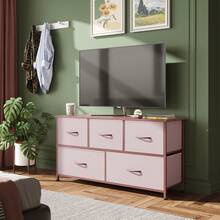 Fabric Dresser For Bedroom, Wide 5-Drawer Chest Of Drawers With Storage Organization Unit And Fabric Bins For Closet, Living Room, HallwayDrawer Organizers Back To School - Pink - View 2