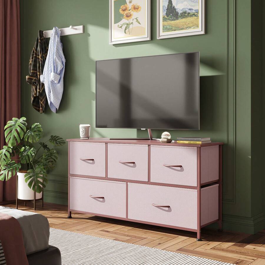 Fabric Dresser For Bedroom, Wide 5-Drawer Chest Of Drawers With Storage Organization Unit And Fabric Bins For Closet, Living Room, HallwayDrawer Organizers Back To School