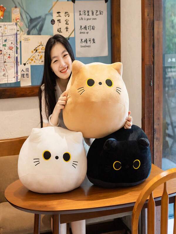 1 pieza Almohada de peluche suave en forma de gato negro, juguete de peluche en forma de gato, cojín decorativo para el hogar, regalo para amigos