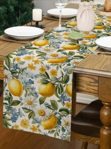 1pc Summer Lemon Flower, Sunflower Print Tablecloth, Kitchen, Dining Room Decor, Holiday Decor, Family Party Decor, Home Decor, Scene Decor, Outdoor Dining Table, Coffee Table Decor