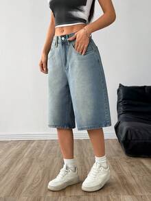 Shorts vaqueros sueltos y lavados para mujer