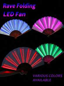 1pc Carnival Folding Fan LED Light Big Hand Fan Colorful Light Hand-Held Folding Fan (Including Batteries) Party Gifts, Shows, Weddings, Birthdays, Home Decor, Nightclubs, Light Up Party Supplies, Fluorescent Props Fans, Japanese Clark Fans, Music Festivals, Game Props, Halloween Parties, Fall Decorations,Cosplay, Glow In The Dark, Christmas Gifts