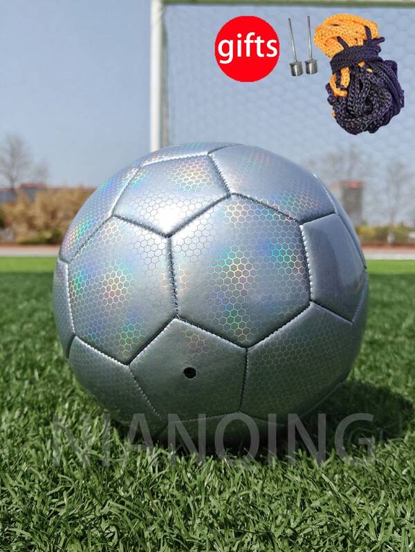 Classic Reflective No.5 Soccer Balls High Quality PU Leather Car Sewing Technology Wear Resistant, Anti Slip, Easy To Kick, Shining In Sunlight, Adult Youth Training Competition Professional Football Gift Ball Needle Ball Net