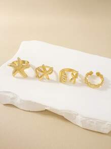 Juego de 8 anillos estilo bohemio ajustables, con diseños exagerados de flores, estrellas de mar y conchas, formas geométricas asimétricas, regalos de joyería ideales para fiestas de verano y vacaciones para mujeres