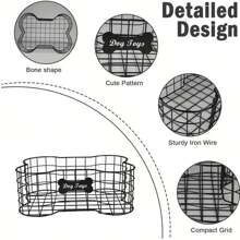 Medium Black Metal Dog Toy Organizer: Iron Wire Basket In Dog Bone Shape For Puppy Accessory Storage