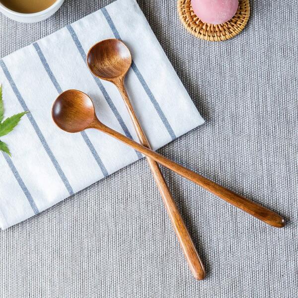 1/3/5pcs Japanese Style Wooden Spoon - Handmade Natural Wood, Perfect For Seasoning, Stirring Soups - High Quality Kitchen Essential, Soup Ladle, Creative, Homemade,School Supplies
