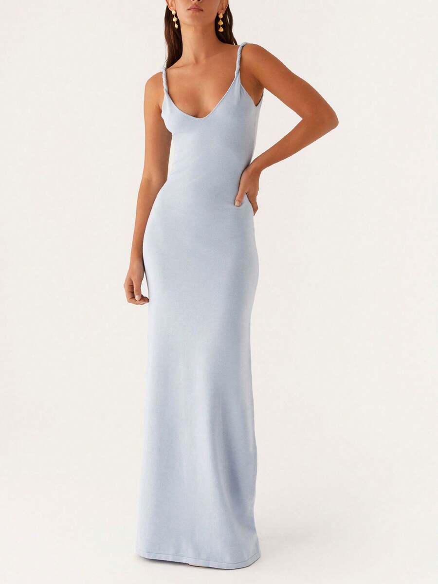 Womens Summer Dress Bodycon Maxi Dress Sleeveless Casual Long Dresses Spaghetti Strap Slip Elegant Evening Party - 藍色 - 查看 1