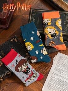 Harry Potter 3 Pairs Wizard School Style Breathable Soft Socks, Retro Mid-Calf Socks, JK School Style Peripherals, Christmas Socks, Student Couple Cute Socks - Multicolor - View 5