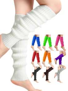Calentadores de piernas para mujer - Calentadores de piernas años 80 de punto acanalado y largos para fiesta y deporte
