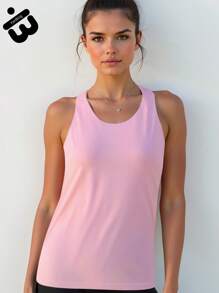 1 Pieza Camiseta sin mangas de deporte para mujer con espalda nadadora abierta, color rosa, de tela suave y transpirable, apta para gimnasio, entrenamiento de fuerza, senderismo al aire libre, correr, yoga, camping y estilo deportivo urbano, muy práctica