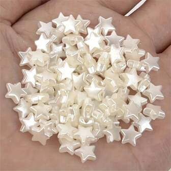 100pcs 10mm Acrylic Star Beads, Loose Spacer Beads For Jewelry Making, DIY Bracelet Necklace Craft Accessories, 8mm Pearl White Acrylic