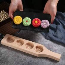 1 Set Of 4 Flower-Shaped Wooden Stamps, Wooden Mooncake Molds, DIY Hand-Pressed Mooncake Stamps, Dim Sum Desserts, Mung Bean Cakes, Pumpkin Cakes, Biscuits, Steamed Buns, Mid-Autumn Festival Pastry Molds, Biscuit Cutters, Mooncake Makers, Baking Tools, Suitable For Restaurants/Outdoors/Dining/Parties/Gifts/Festivals