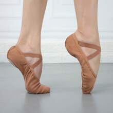 Wuyuan Unisex Tan 4-Way Stretch Strong-Elastic Canvas Ballet Flats – Ideal For Ballet, Contemporary, Jazz, Lyrical, Modern, And Yoga; Appropriate For All Ages