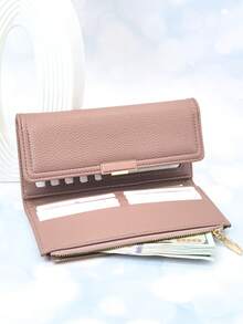 MINGYOU Women's Long Wallet, Foldable Multi-Function Soft PU Plain Large Capacity Multi-Function Card Holder ID Card Holder Pouch, Fashionable Compact Exquisite Zipper Coin Purse For Women Wallet Purse Wallet - Pink - View 8