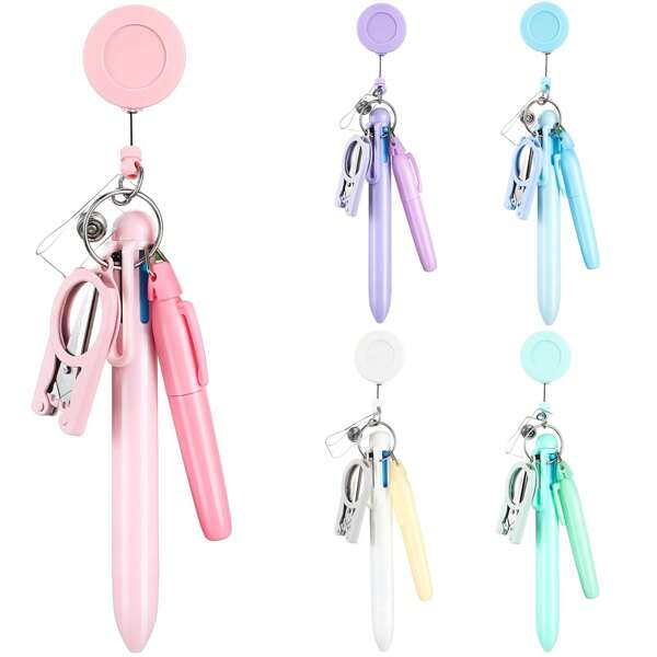 Macron Color System Ziekenhuis Arts Verpleegkundige Draagbare Kantoorartikelenset, Met Opvouwbare Schaar Kan Gaas Knippen, Uitschuifbare Rits Badge Clip, Navulbare Balpen, Markeerstift, Terug naar School, Schoolbenodigdheden