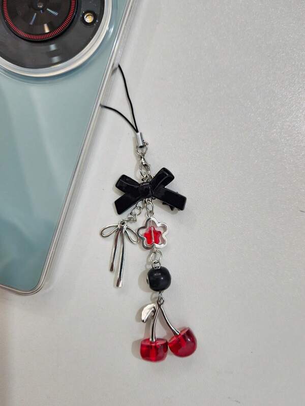 1pc Y2k Red Cherry Charm Phone Lanyard, Colorful Decorative Cherry Pendant With Bowknot For Cellphone Strap And Accessories, Headphone Charm Decoration Gifts For Mother, Family, Friends, Birthday, Holiday Phone Chain