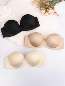 3pcs/Set Seamless Strapless Underwire Push Up Lingerie Bras, Backless Low Back Lingerie Bras For Wedding Dress - Multicolor - View 5