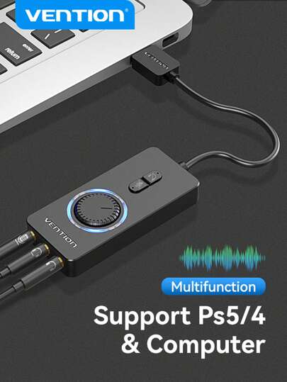 VENTION USB External Sound Card With Adjustable Function, Supports One Click Mute/Mute Intelligent Noise Reduction, Can Be Used For Live Streaming/Gaming/Connecting To A Microphone/Computer/Sing/Speaker/PC