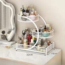 1pc Lightweight Varnished Metal Makeup Storage Rack - No - Installation, Ideal For Vanity Countertop, For Lipstick & Skincare - White - View 1