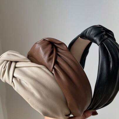 Diadema ancha de piel sintética suave con giro central, estilo coreano, accesorio de pelo sencillo de unicolor, elegante estilo Dongdaemun, diadema, aro para el cabello, accesorios para el cabello