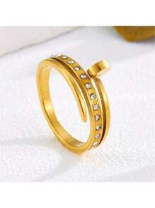 1 pieza Anillo de diseño de uñas chapado en oro de acero inoxidable, joyería personalizada creativa, anillo unisex de moda minimalista casual y versátil retro para hombres y mujeres, apto para la calle, uso diario, fiestas, vacaciones, regalo de graduación, joyería