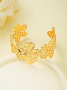 1 peça/conjunto de pulseira aberta com estampa de flores transfronteiriças, cor dourada, dia dos namorados, mãe, dia das mães, presente