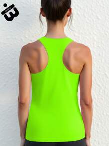 1 pièce Débardeur de sport pour femmes sans manches dos nageur ouvert en vert néon. Tissu respirant et fonctionnel parfait pour la gym, l'entraînement, la course, le yoga, la randonnée en plein air, le camping d'été, les week-ends décontractés et les vacances à la plage. Très pratique.