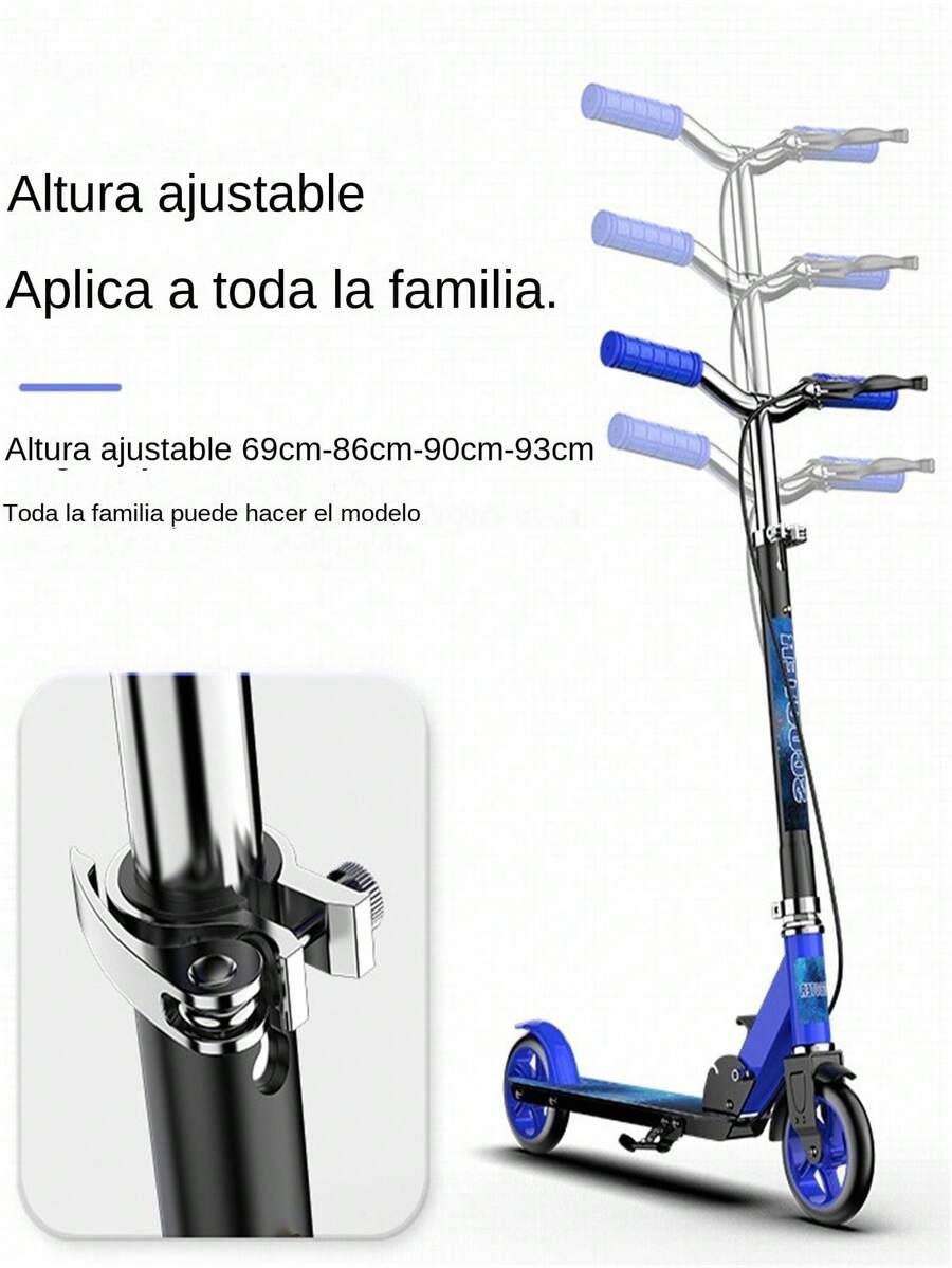Scooter plegable con ruedas de PU, frenos dobles (delantero y trasero), altura ajustable, superficie de pedal similar a papel de lija, adecuado para varios grupos de edad - Multicolor - Ver 1