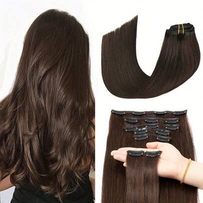 8片/套，每片带18个夹子，真人发接发，天然原生发，双层缝制，适合女性日常佩戴，佩戴方便。