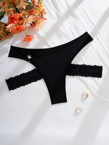 Damskie solidne stringi w kształcie serca z koronkową lamówką, styl francuski, eleganckie, wygodne i seksowne