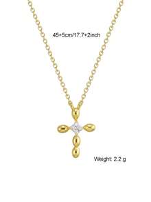 Artepollo 1pc 925 Sterling Silver Low Allergy Cross Design Pendant Necklace, Inlaid With Sparkling Cubic Zirconia, Gift For Friend, Girlfriend, Holiday, Birthday - one-size - View 3
