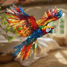 1pc 8" Colorful Parrot Solar Suncatcher, 2D Parrot Sun Catcher, Multicolor Window Hanging Decor For Countryside Villa, Window Wall Table Entryway Room Bedroom Indoor Decoration, Bird Lover, Friendship, Friends, Family, Sister, Mother, Women, Statue Gift, Birthday Gift - Multicolor - View 6