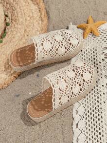 1 Pair Girls' Thick Bottom Crochet Design Beach Casual Vacation Fashion Slippers, Summer